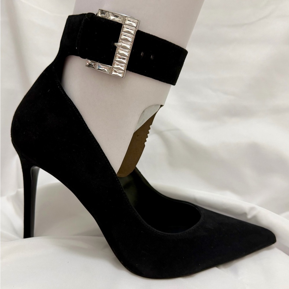 NEW Michael Kors Black Suede Pointed Toe Ankle Strap Stilettos, 11M No Box
